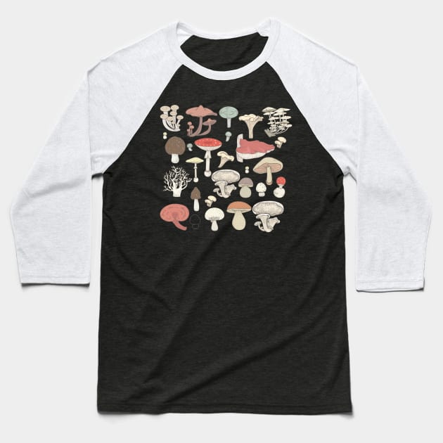 Vintage wild mushrooms fungi variety Baseball T-Shirt by dirtybotany